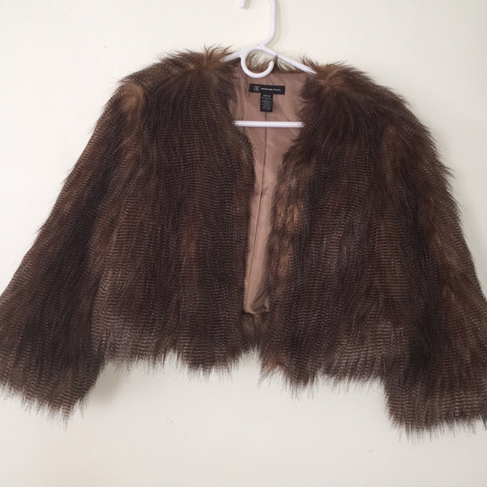 INC Faux Fur cropped coat